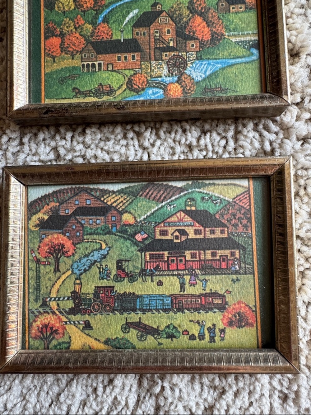 Set of 6 Green Folk Art Home Prints/cards in Gold Frames - Picture 6 of 15